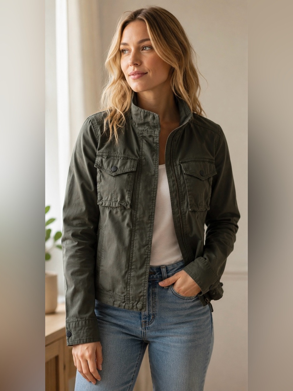 Athleta Merida XXS  olive green utility military zip front lightweight jacket